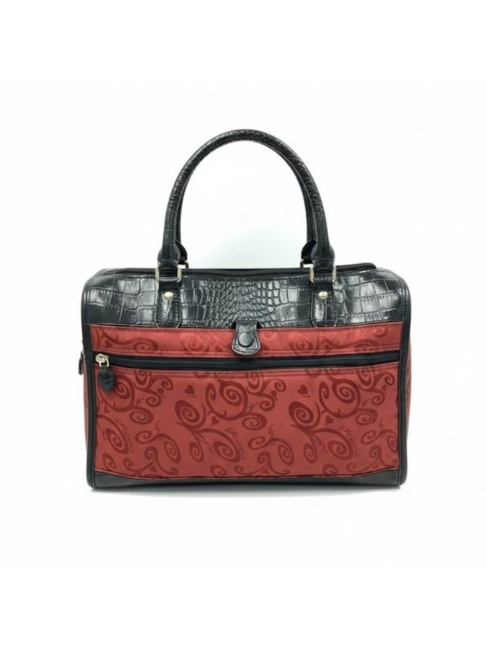 Brighton Travel Cosmetic Bag Croc Leather Burgundy Pattern Shoulder Strap